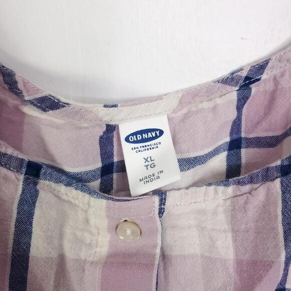 Old Navy Top Womens XL Peplum Button Front Plaid Flowy Summer Casual Purple - Picture 5 of 8